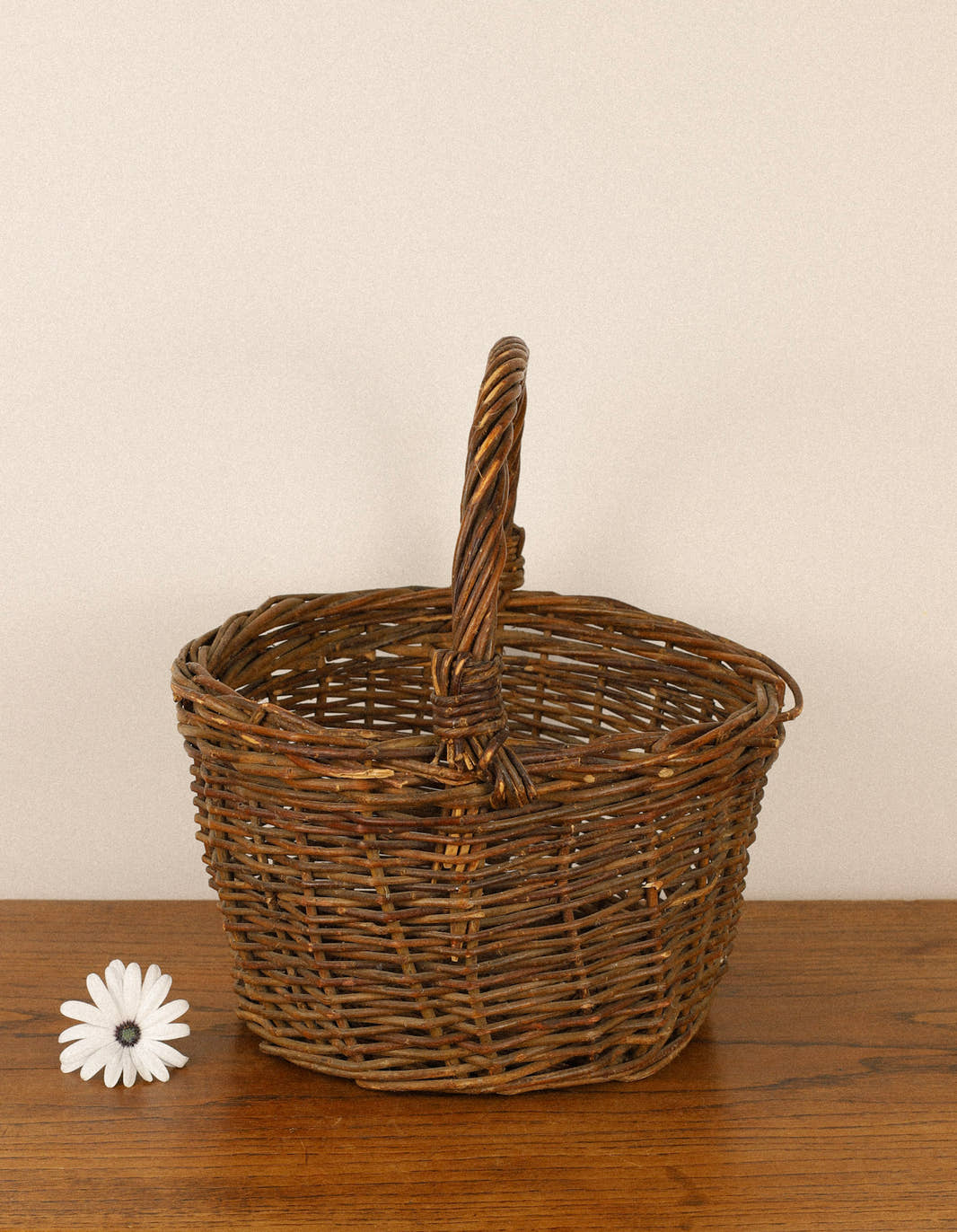 Antique Woven Wicker Gathering Basket