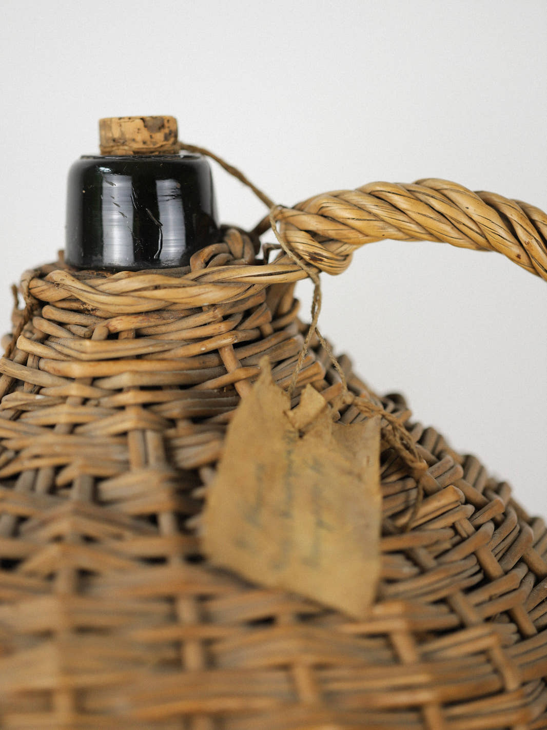 Antique Large Wicker Glass Demijohn Bottle