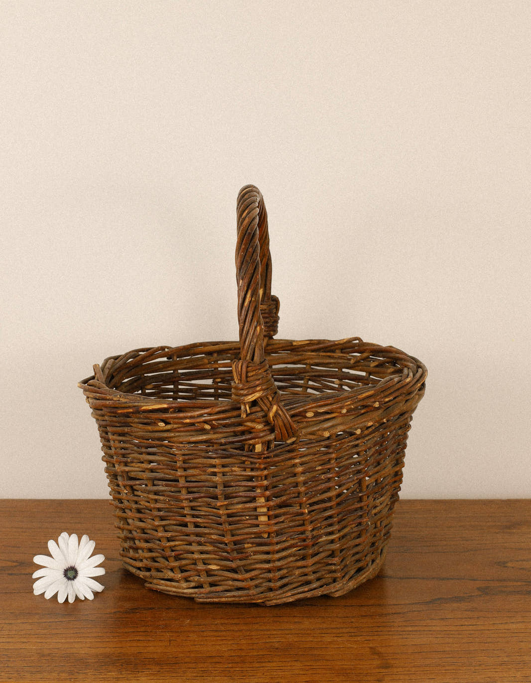 Antique Woven Wicker Gathering Basket