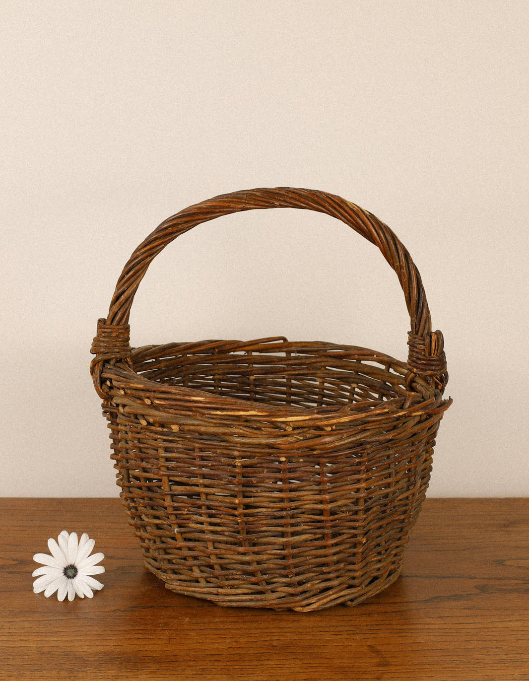 Antique Woven Wicker Gathering Basket