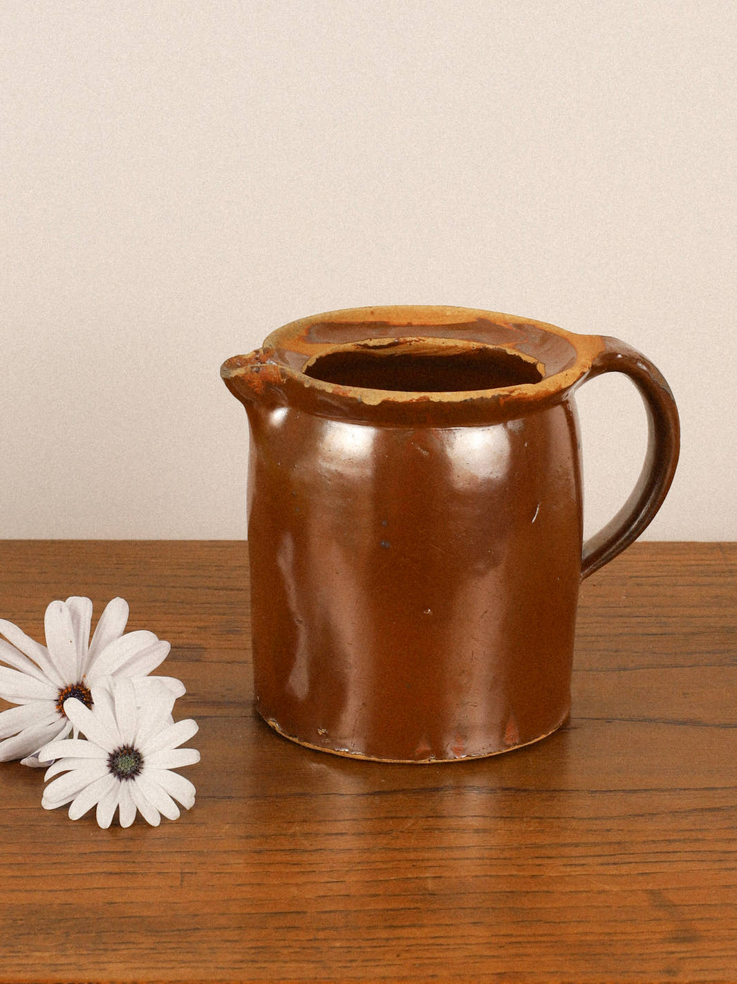 Antique Brown Earthenware Pitcher