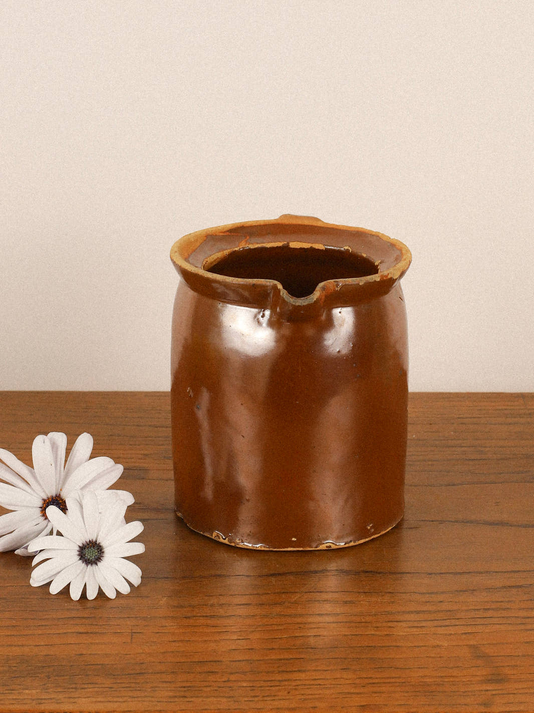 Antique Brown Earthenware Pitcher