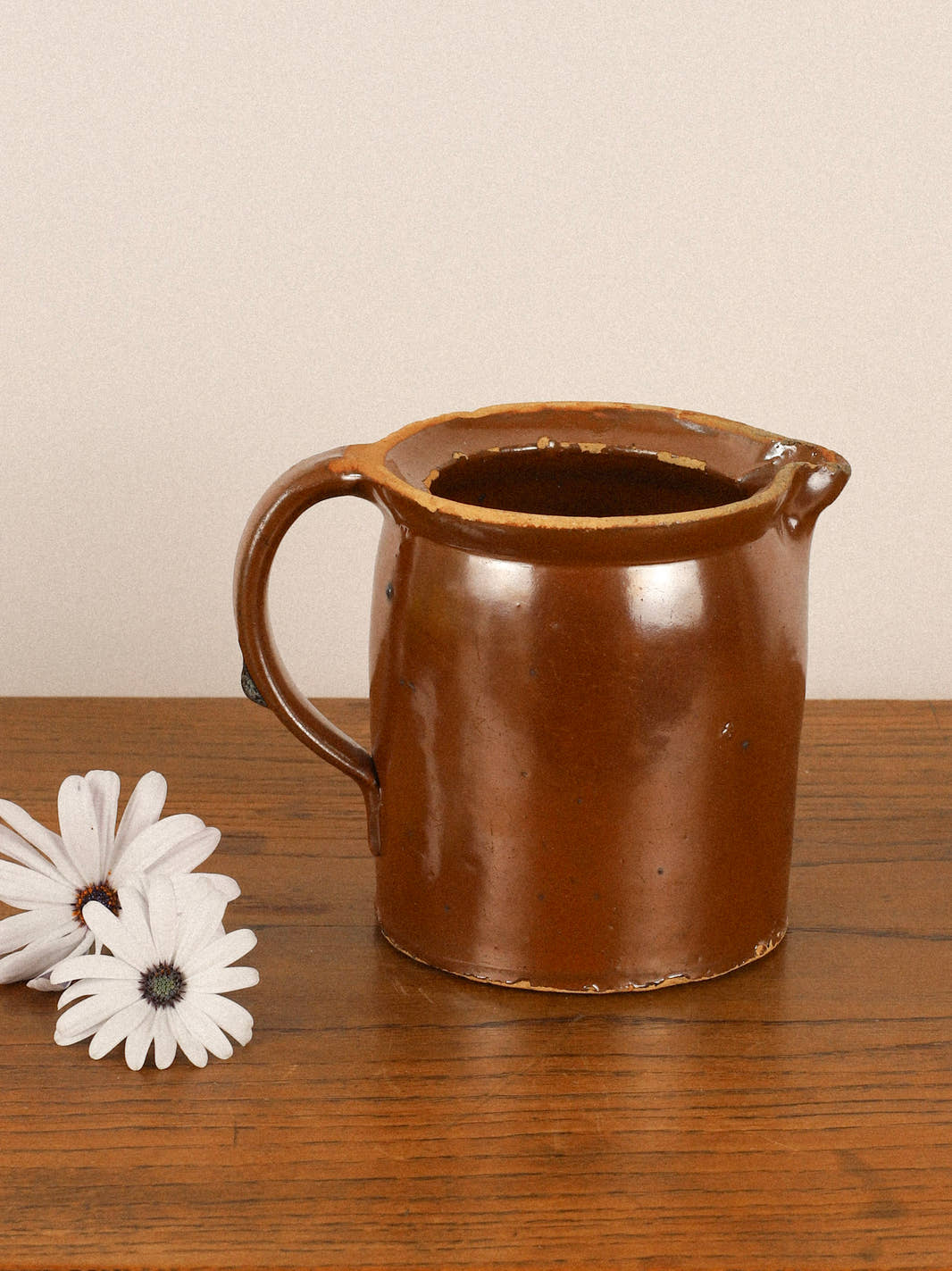 Antique Brown Earthenware Pitcher
