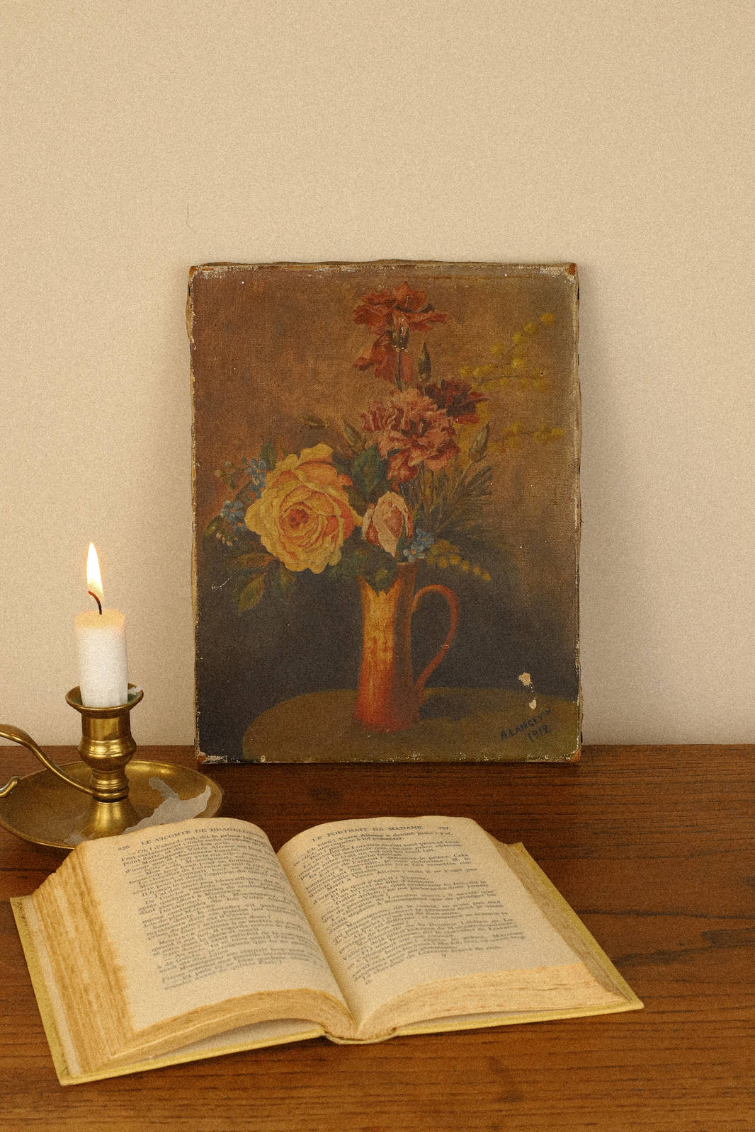 Antique 1912 Still Life Floral Oil on Canvas