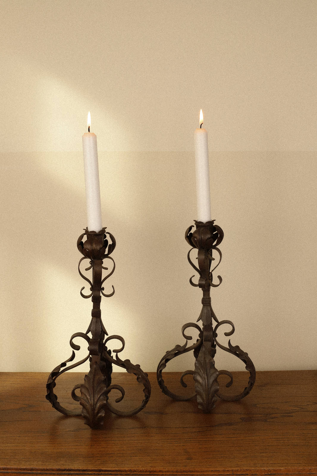 Pair of Vintage Wrought Iron Candlesticks