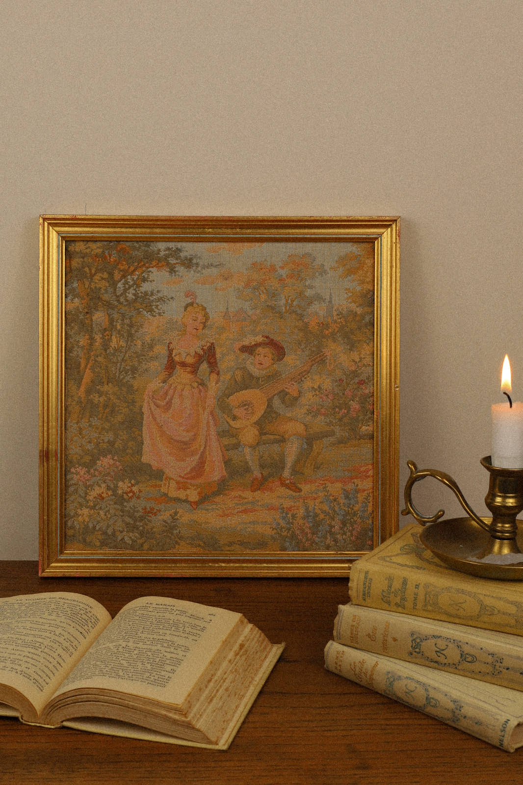 Vintage Framed "Fête Galante" Tapestry