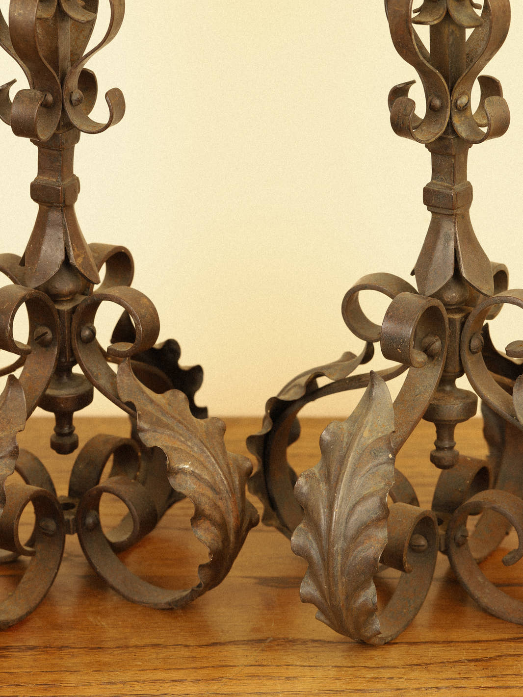 Pair of Vintage Wrought Iron Candlesticks