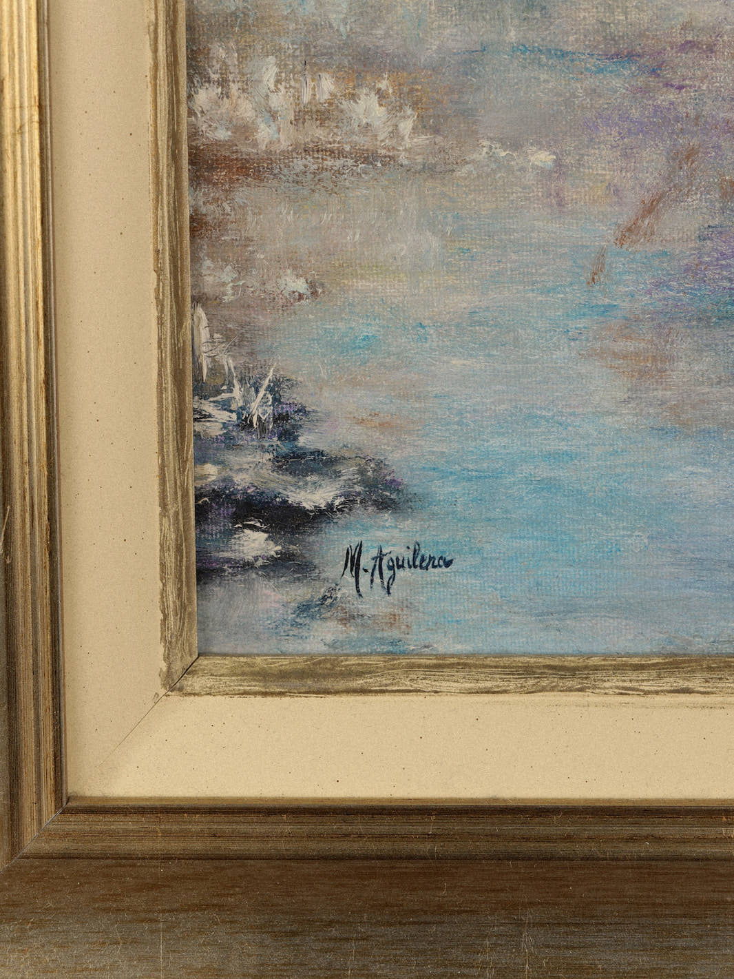 Vintage Framed Impressionist Swan Painting