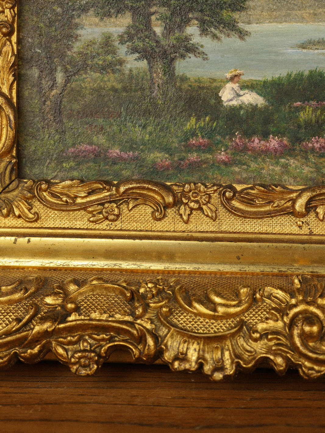 Antique 1904 Ornate Landscape Painting
