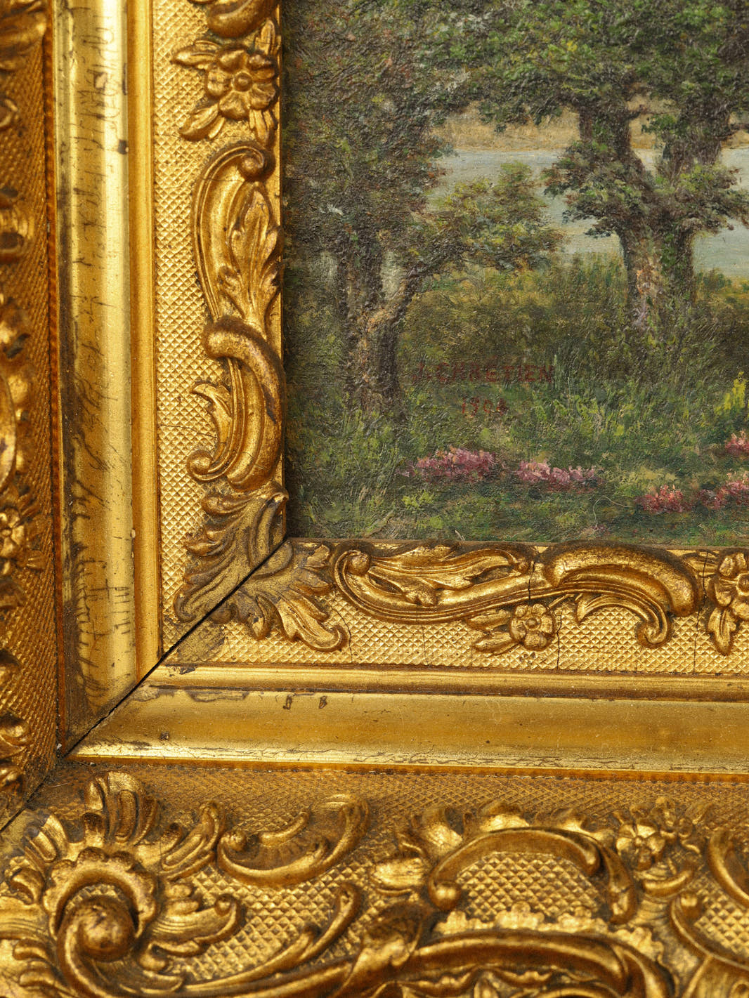 Antique 1904 Ornate Landscape Painting