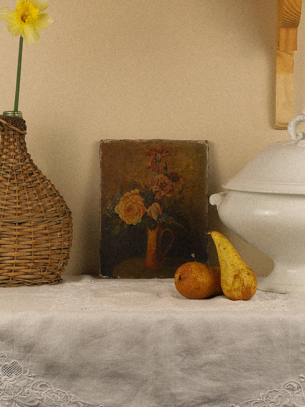 Antique 1912 Still Life Floral Oil on Canvas