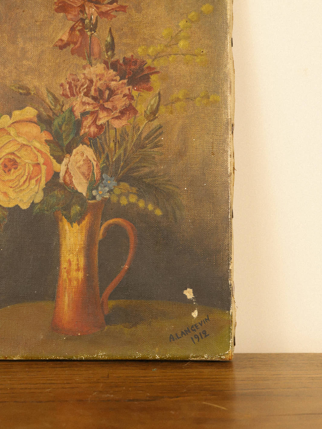 Antique 1912 Still Life Floral Oil on Canvas