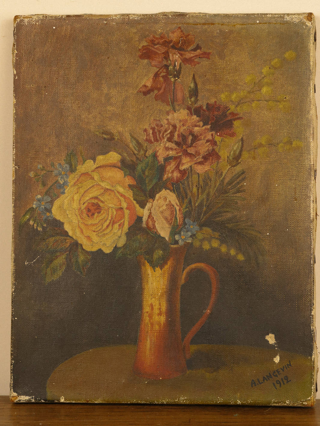 Antique 1912 Still Life Floral Oil on Canvas