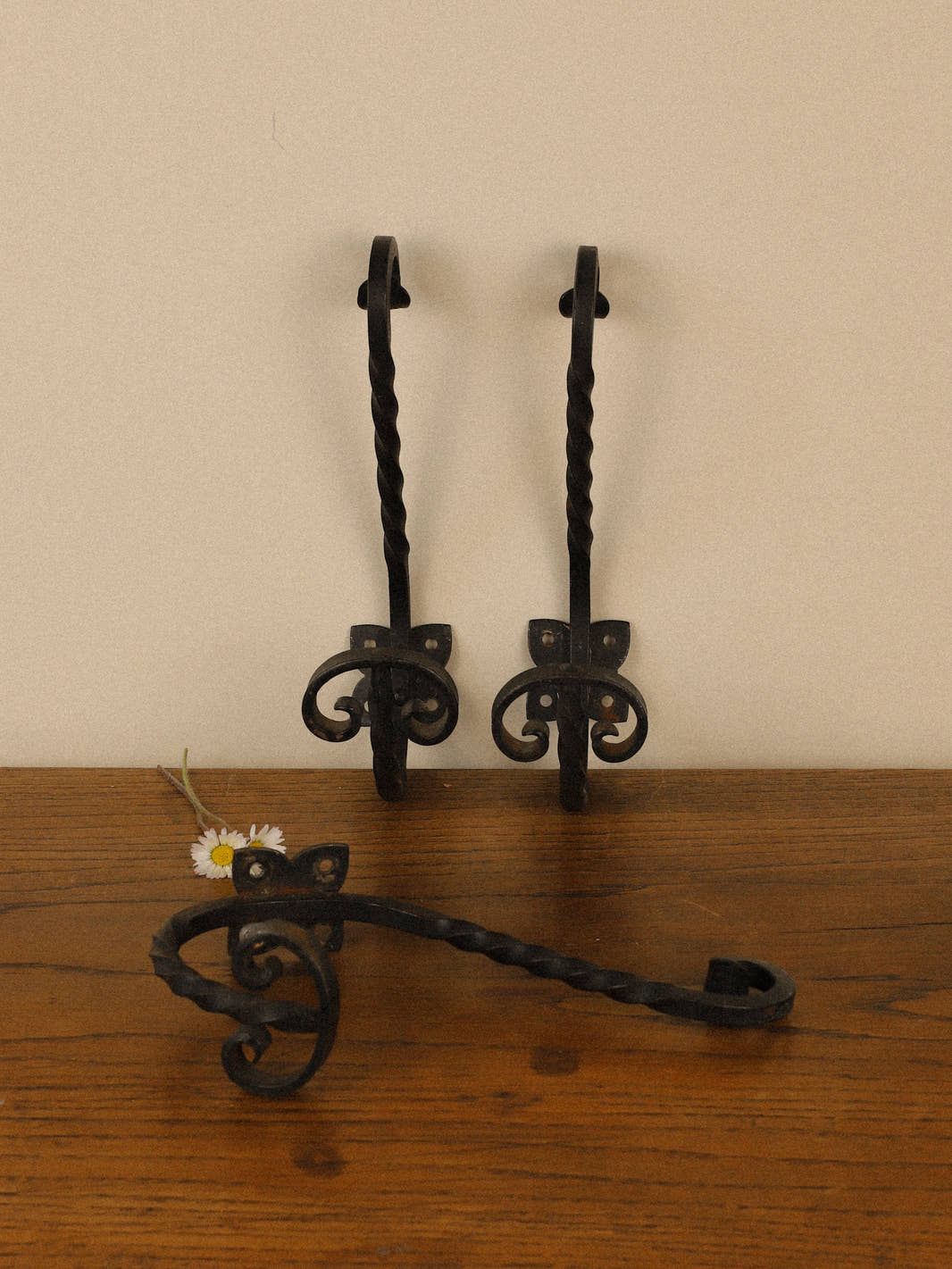 Set of 3 Vintage Wrought Iron Wall Hooks
