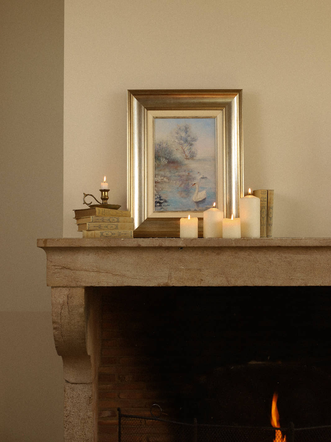 Vintage Framed Impressionist Swan Painting
