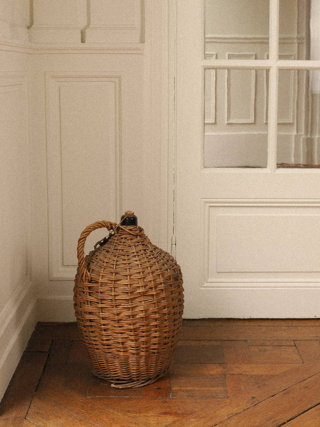 Antique Large Wicker Glass Demijohn Bottle