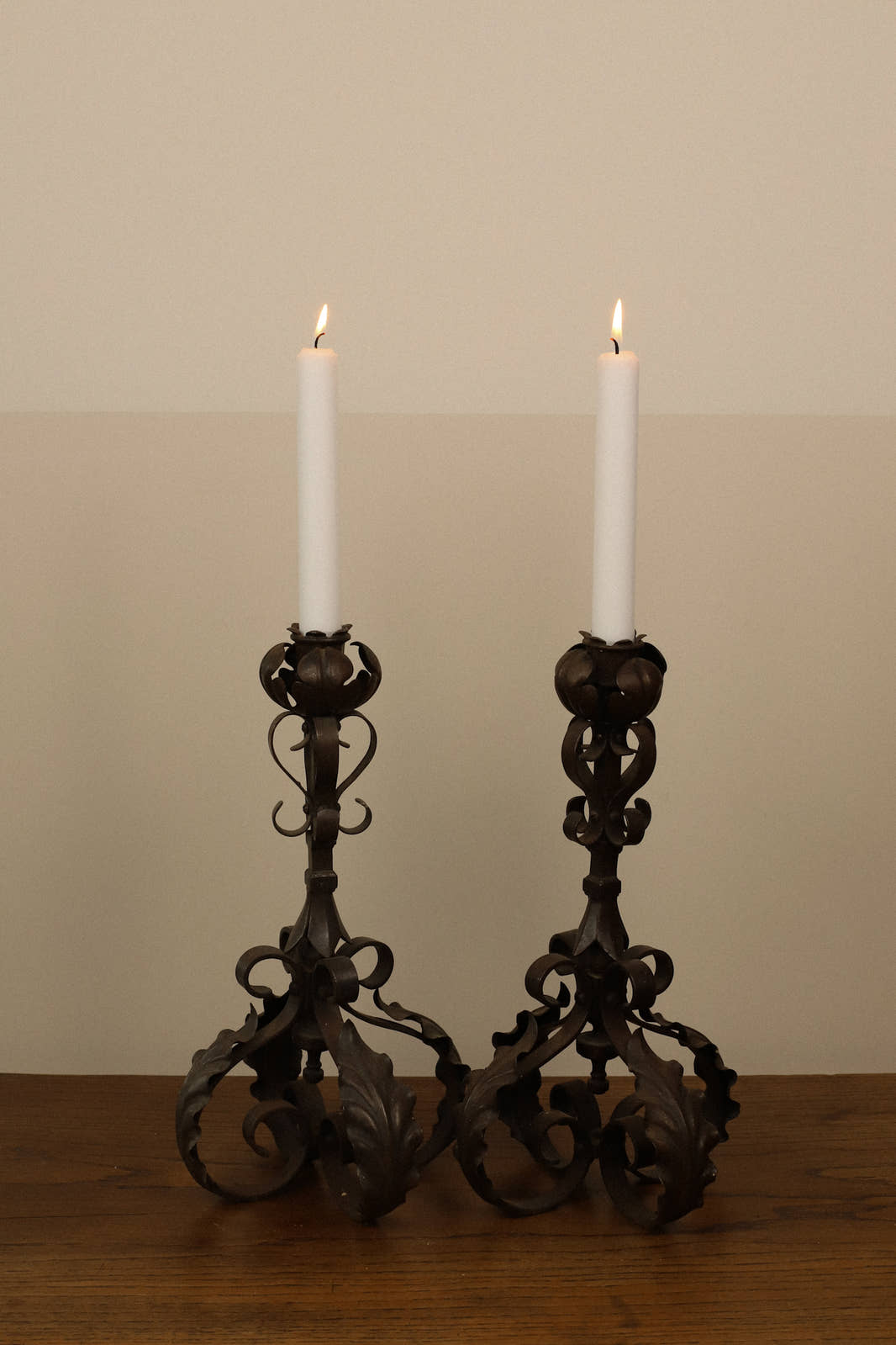 Pair of Vintage Wrought Iron Candlesticks