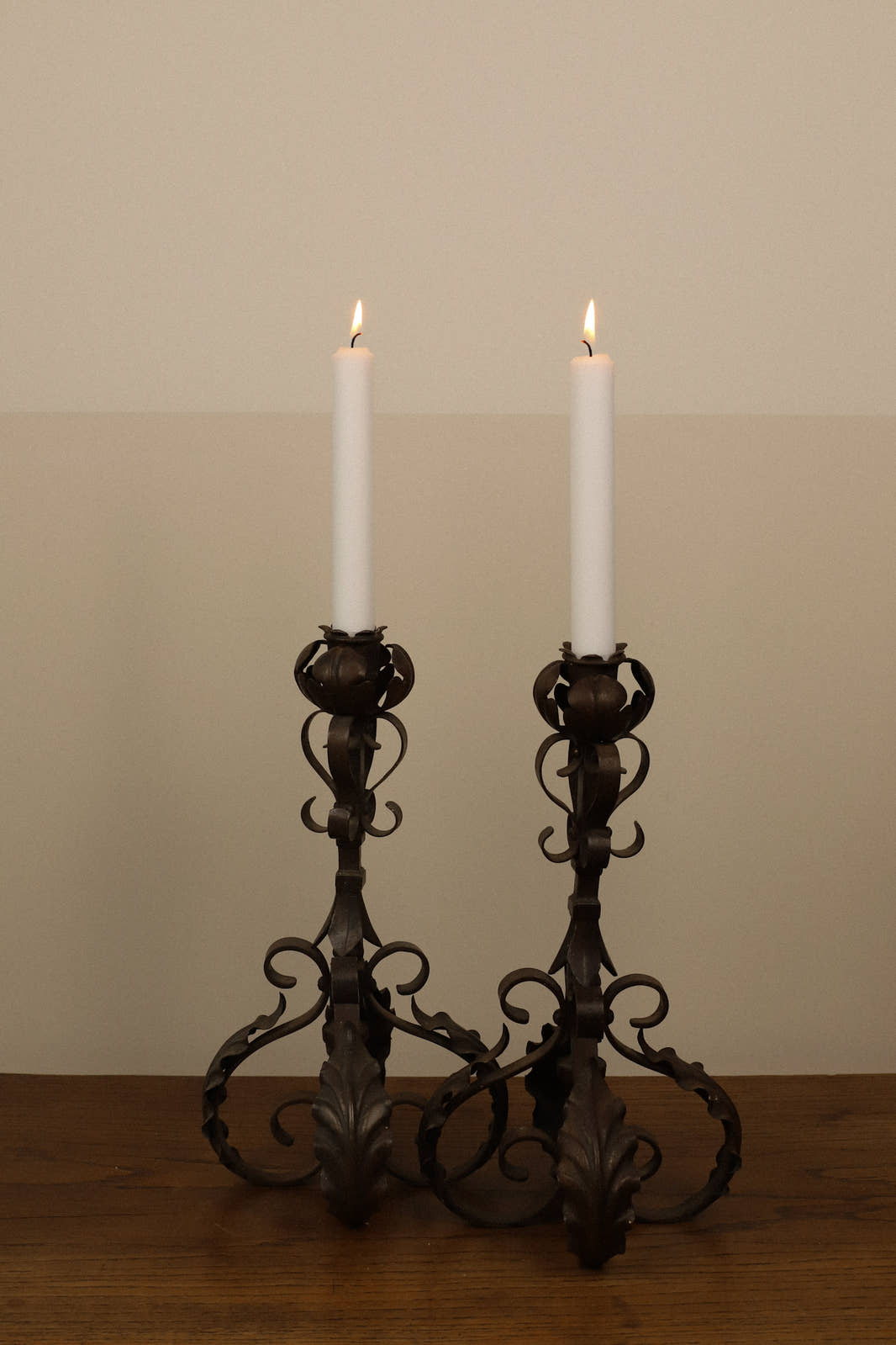 Pair of Vintage Wrought Iron Candlesticks