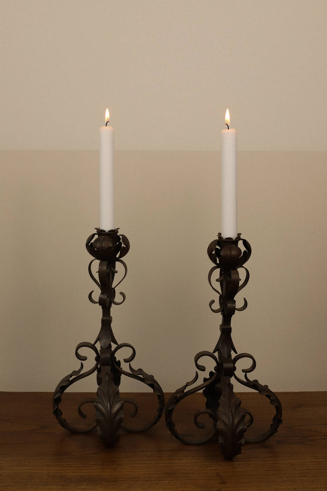 Pair of Vintage Wrought Iron Candlesticks