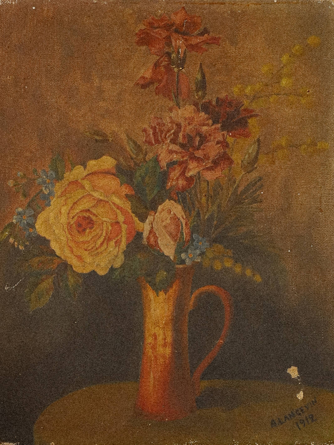 Antique 1912 Still Life Floral Oil on Canvas